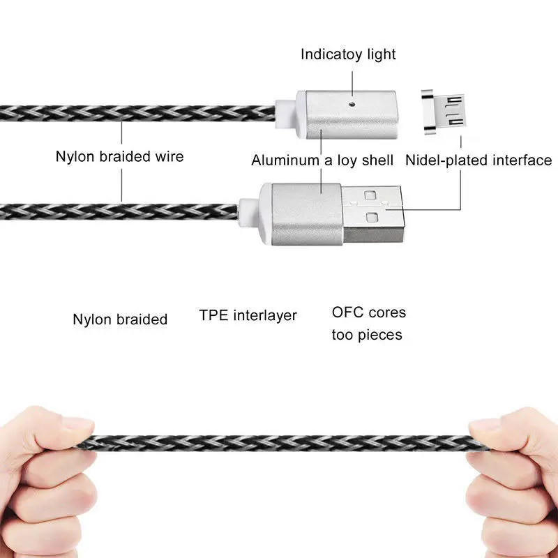 1 м/2 м/3 м 5 В/2,4 А usb type C/Micro USB/IOS Магнитный кабель USB-C быстрой зарядки Кабель-адаптер для iPhone 8 7 для samsung S9 S8