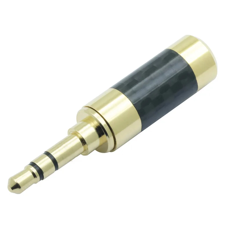 100pcs lot Jack 3 5mm 3 Poles Male Plug Carbon Fiber Gold Plated 4 Pin 3 5mm Stereo Soldering Headphone Connector for 6MM Cable