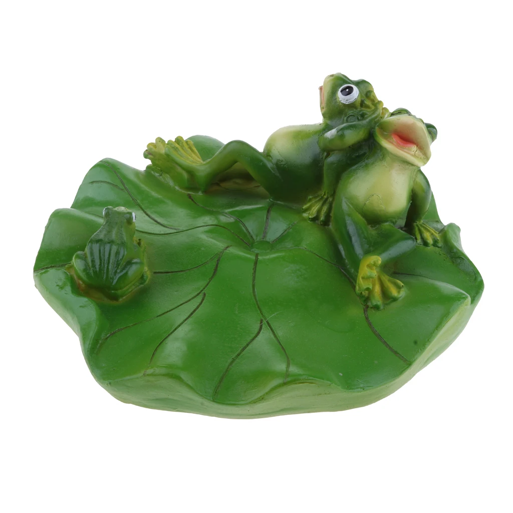6 Style Pond Lifelike Water Floating Lotus Leaf Ornament Sculpture Frog Bathtub Toys Resin Artificial Animals Home Decor