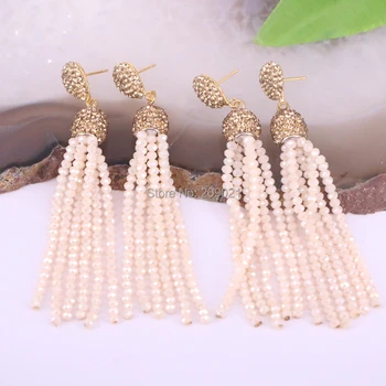 

6pair Fashion Earrings Pave Rhinestone Crystal Glass Beaded Tassel Dangle Earrings