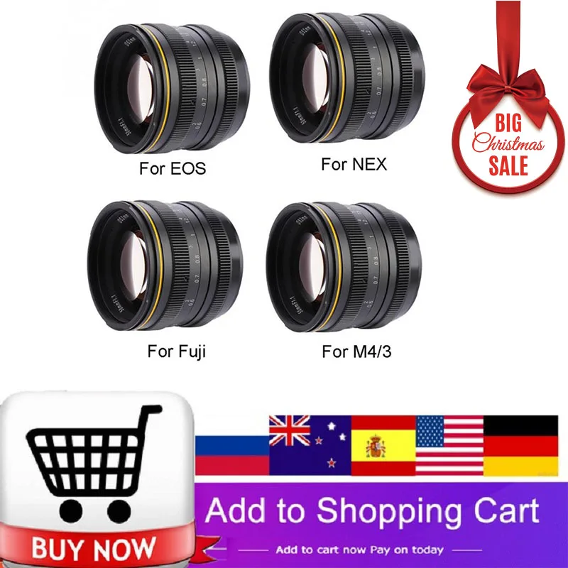 

For Kamlan 50mm f1.1 APS-C Large Aperture Manual Focus Lens for Canon EOS-M NEX Fuji X M4/3 Mount APS-C Mirrorless Cameras