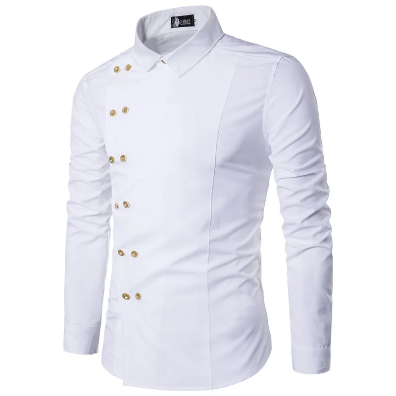 

2019 fashion men's autumn High-grade pure cotton business long sleeve shirts/men's lapel Oblique buckle design Casual shirts XXL