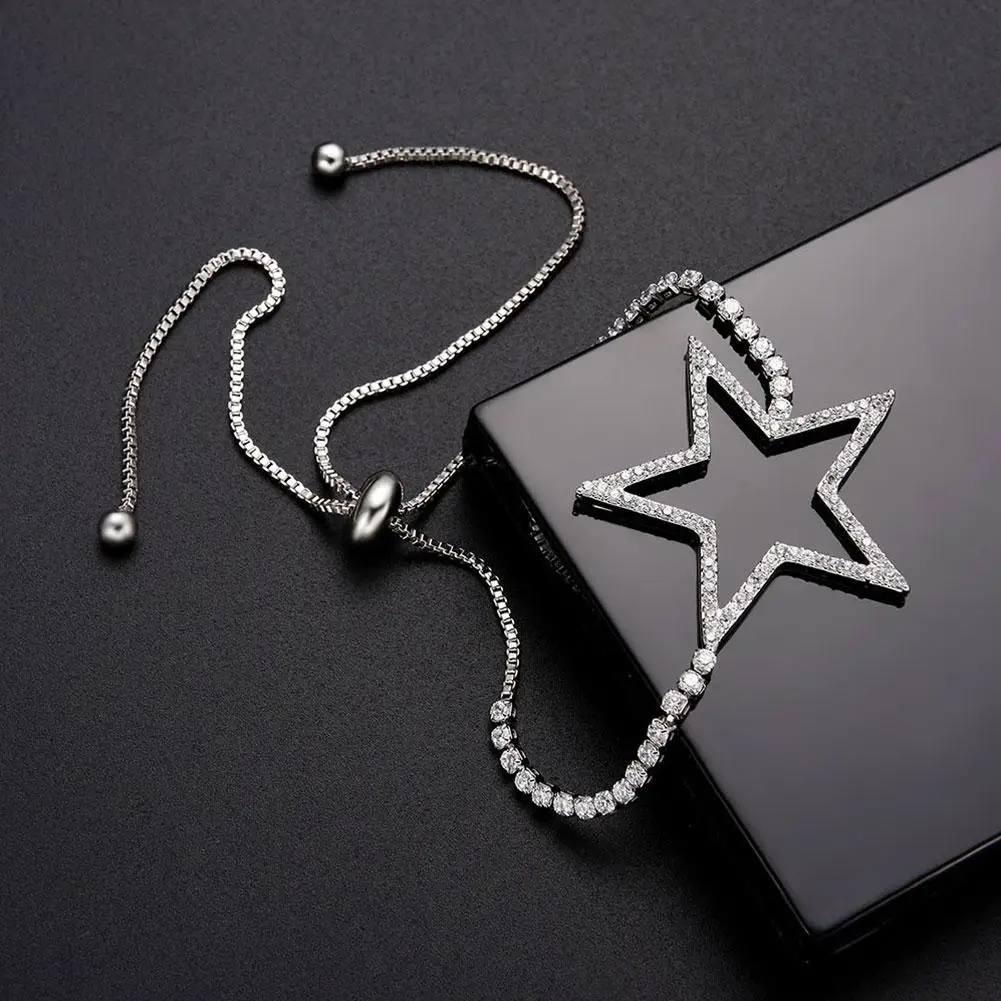 

Bracelet Women Bangle Luxury Zircon Hollow Star Charm Adjustable Pull Slider
