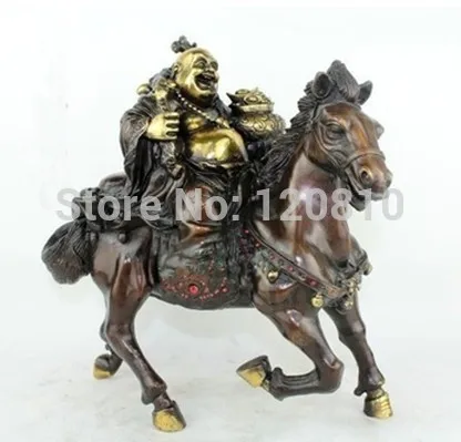 

Handmade Chinese Bronze Statue - Laughing Buddha & Horse