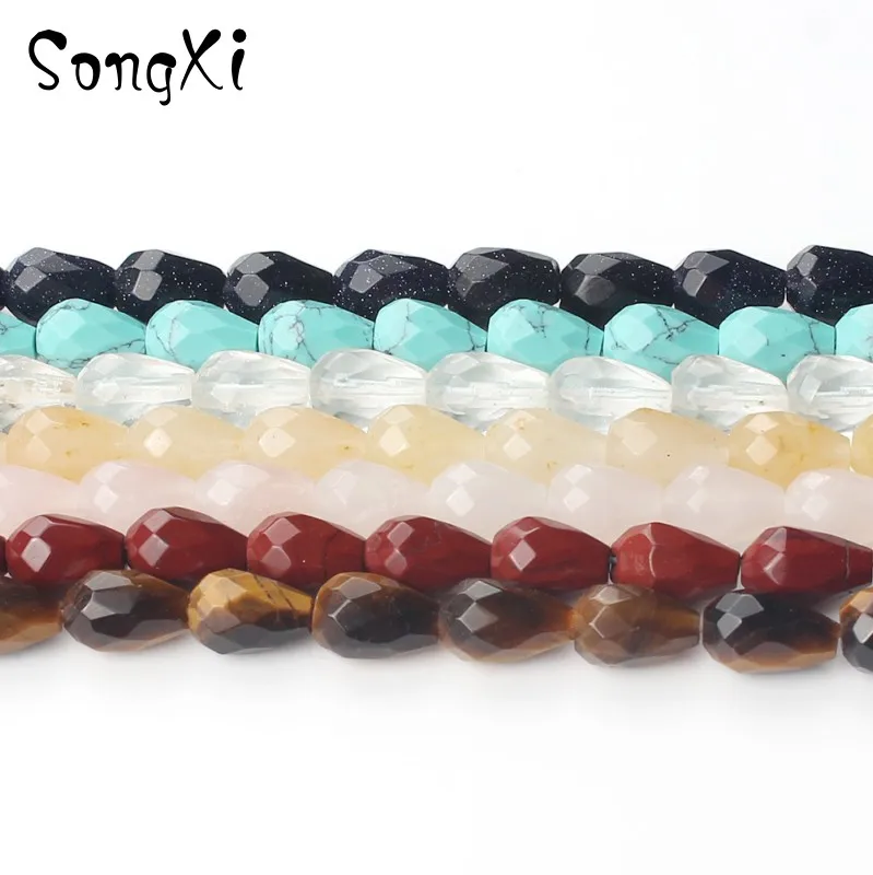 

8x10mm 7.5''Faceted Yellow Tiger Eye Teardrop Stone Beads Natural Rose Quartzs For Jewelry Making DIY Earrings Bracelet Necklace