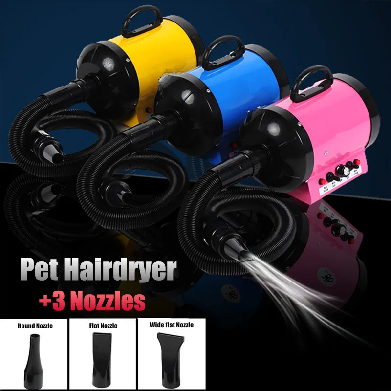 

Professional 2800W Dog Pet Blower Hair Dryer Ultra-Quiet Fast Drying Removable Hairdryer Pet Salon Tool +3 Nozzle with Adapter