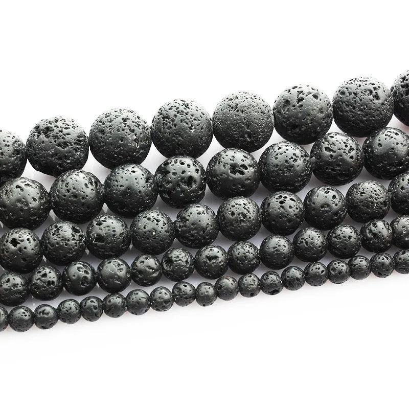 4-12mm Natural Black Volcano Lava Rock Stone Gemstone Round Loose Beads For Bracelet Necklace Earrings Jewelry Making HK019 Jewelry Findings