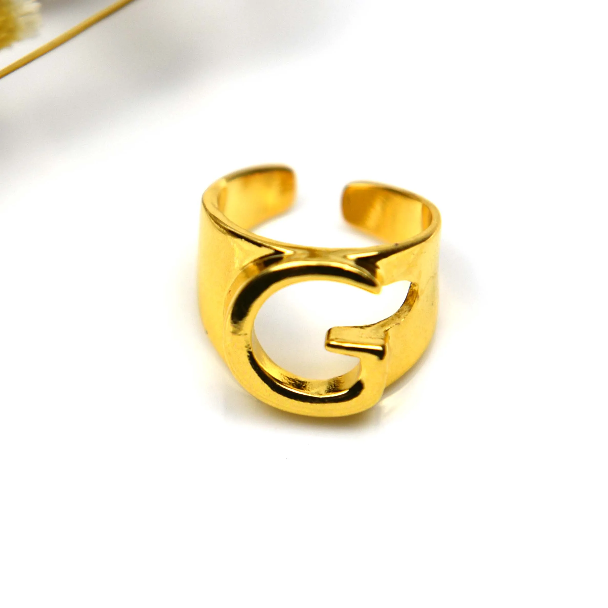 Модные кольца для A-Z с английскими буквами, открытый размер, первоначальное кольцо с алфавитом влюбленных, друзей, лучшие подарки, вечерние свадебные украшения для помолвки - Цвет основного камня: G