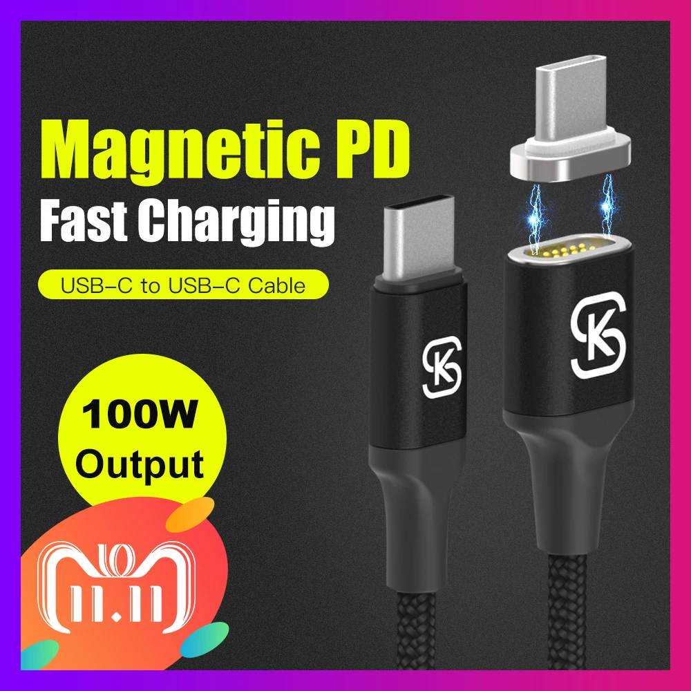 SIKAI Magnetic Charging Cable 100W PD Fast Charge USB-C Type-C Cable for Macbook Pro Laptop Mobile Phone reversible Mag Cable цена SIKAI Magnetic Charging Cable 100W PD Fast Charge USB-C Type-C Cable for Macbook Pro Laptop Mobile Phone reversible Mag Cable цены онлайн