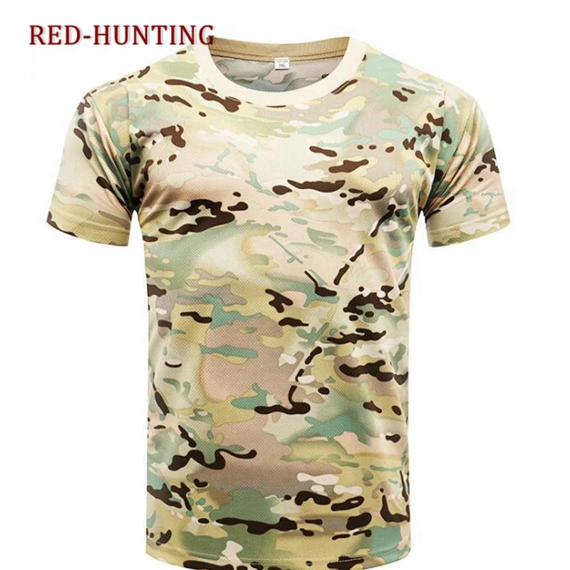 Tactical Military Camouflage T-shirt Men Breathable US Army Combat T Shirt Quick Dry Camo Outwear Camp Tees sport t shirt