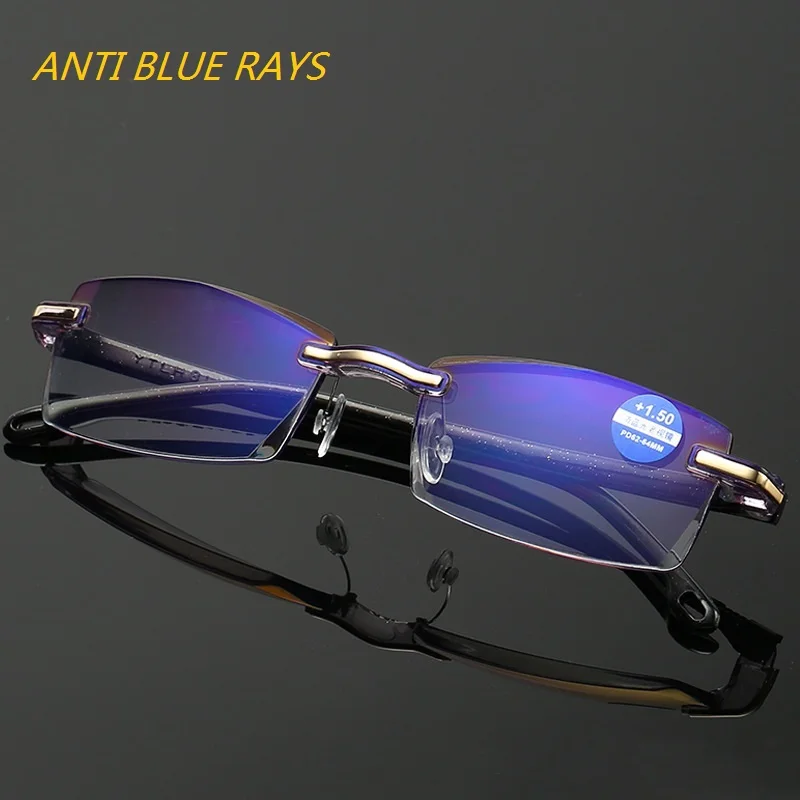 Ultralight Rimless Reading Glasses Men Women Business Anti-Blu-Ray Dimond Cutting Computer Reading Glasses Presbyopia 1.5 women