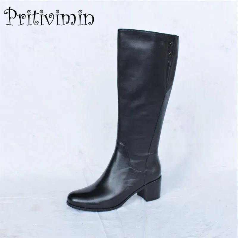 Hiver Fn44 Cuir Femmes Talon Véritable Femme Chaud 2018 Doublé En Pritivimin Épais D'équitation Automne Chaussures Bottes Dames Bottines PXN8n0wOk