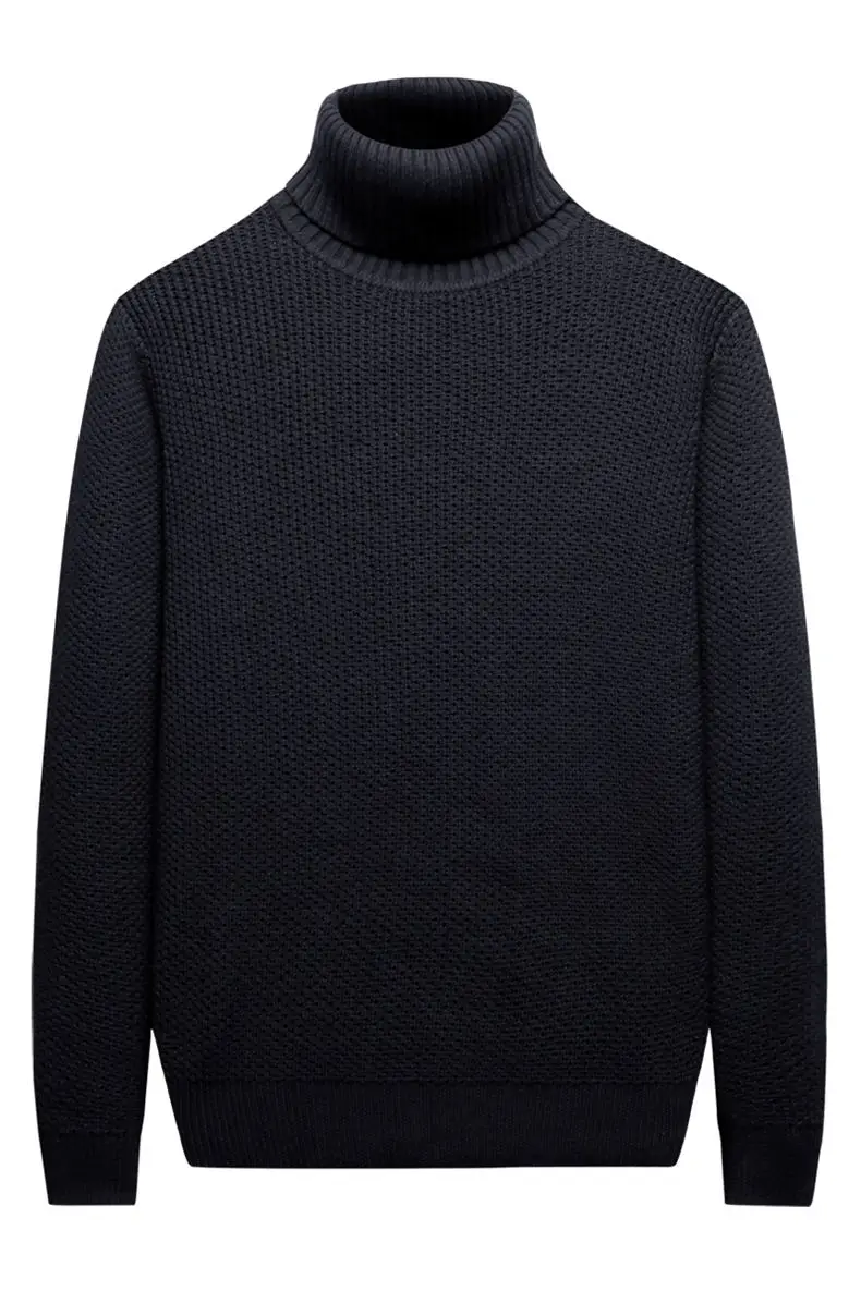 MuLS 2019 Cotton Birdseye Sweater Men Pullover Winter Warm Thick Turtle-Neck knitwear Sweater Male High Neck Jumpers Green Black 07