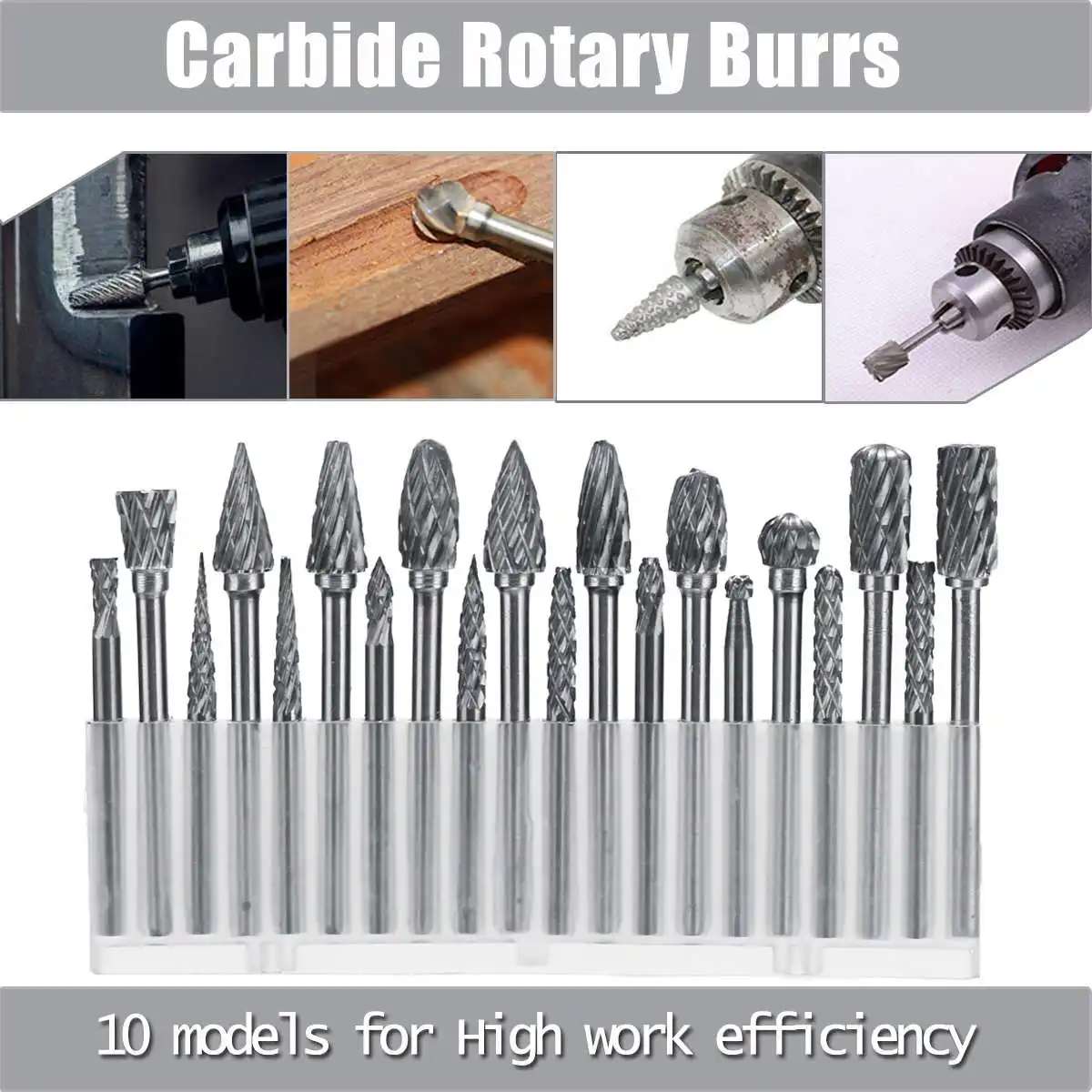 20Pcs Carbide Rotary Rasp Burrs Drill Bit Tungsten Steel Double Cut Files Grinder Shank Electric Grinder Replacement Accessories