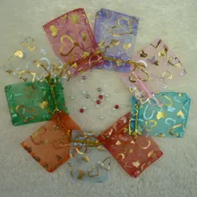 15*20 см 100 шт многоцветный золотой в форме сердца, подарочный пакет для ювелирных изделий/свадьбы/рождественской пряжи мешок с ручками упаковка сумки из органзы