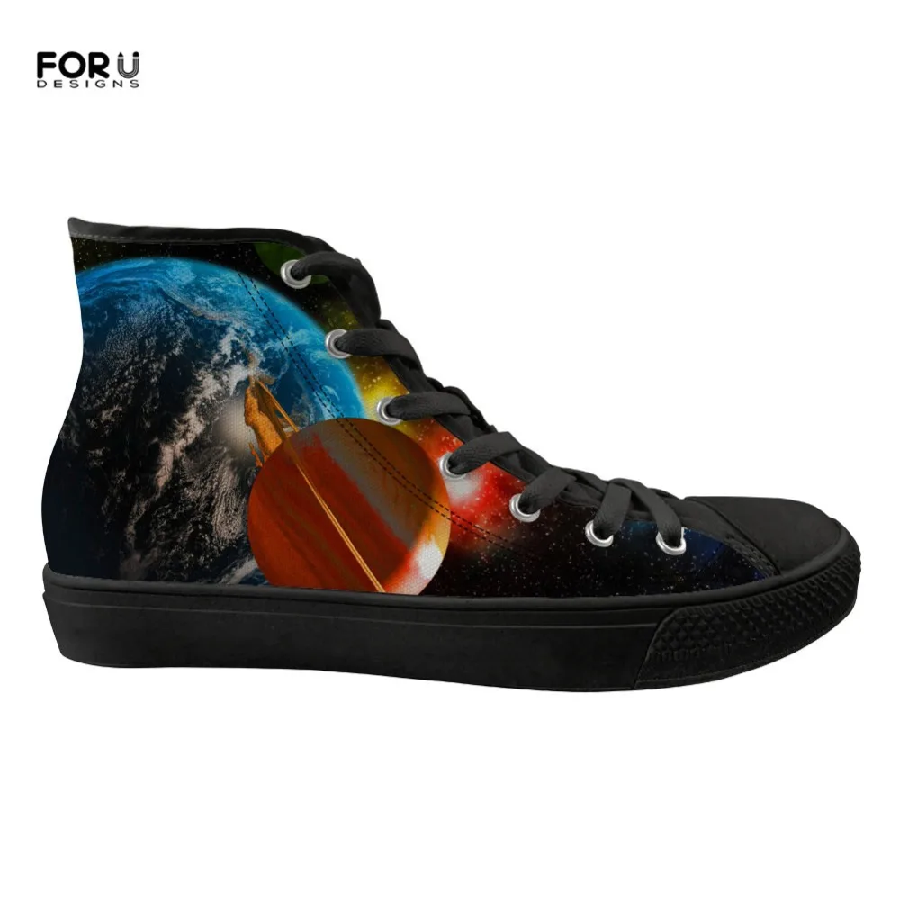 

FORUDESIGNS Galaxy Women Flats Shoes 3D Universe Space Star Pattern High Top Women's Canvas Sneakers Lace Up Spring Vulcanized