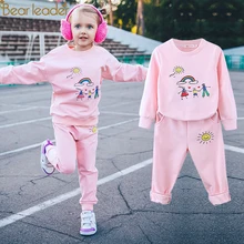 Bear leader/комплекты одежды для детей г. Новая зимняя одежда для девочек толстовки с героями мультфильмов+ повседневные штаны комплект из 2 предметов для девочек От 3 до 7 лет