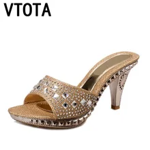 VTOTA/женские шлепанцы; босоножки на высоком каблуке и платформе; коллекция года; стразы; Sandalias Mujer sapato feminino; женская обувь; женские шлепанцы; R43