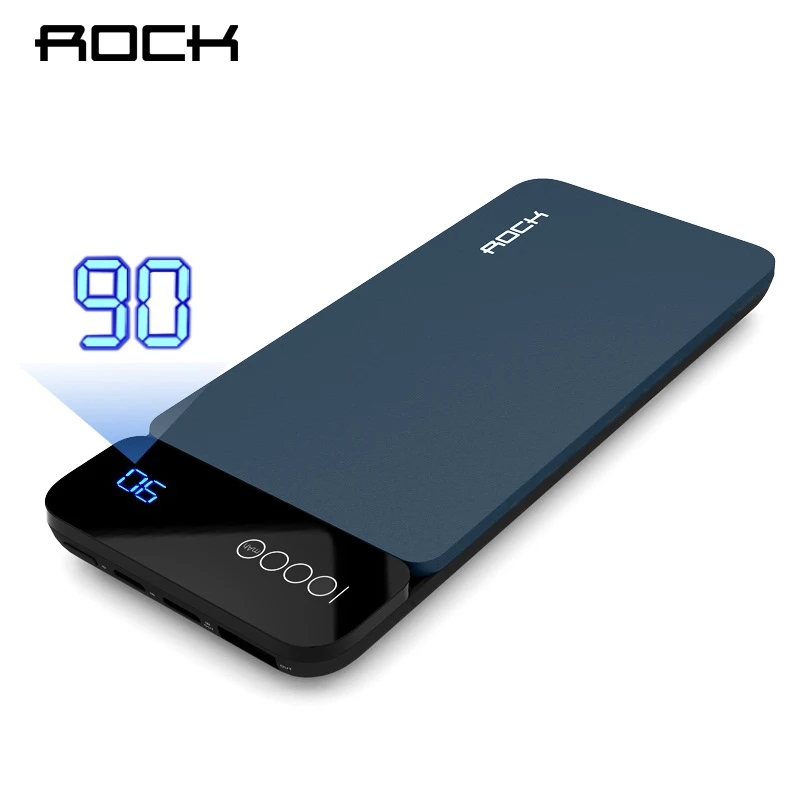 

ROCK LED 10000mAh Power Bank Fast Charging External Battery Pack Bank for Xiaomi phone Charger USB&Type C with Digital Display