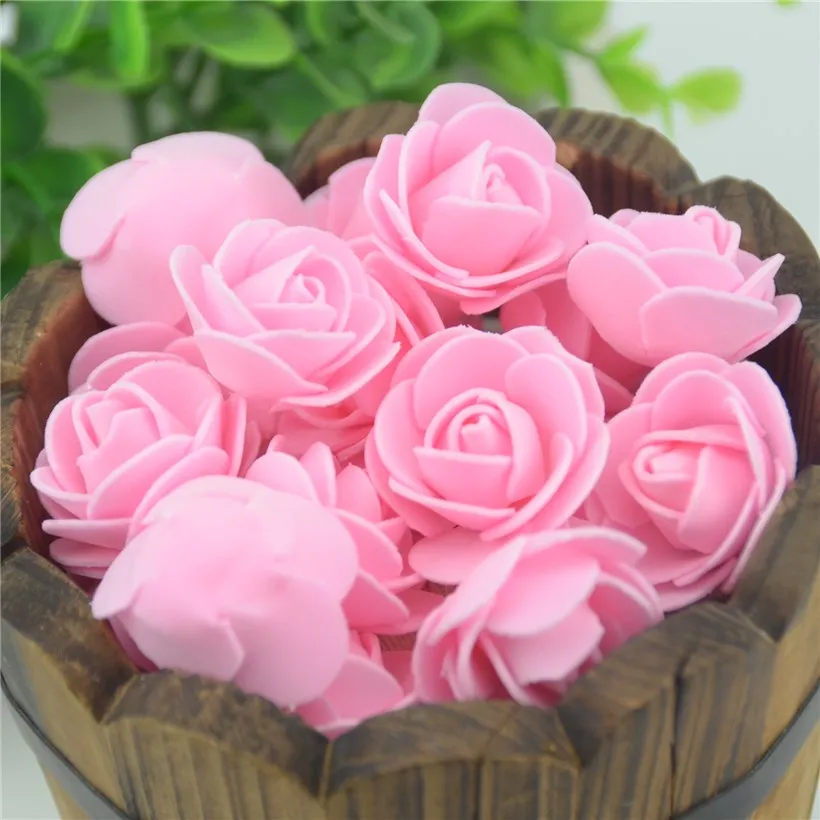 50PCS/Lot Artificial Mini PE Foam Rose Flower Head Handmade DIY Wedding Home Decoration DIY Scrapbooking Fake Flower Kiss Ball