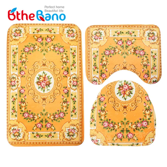 3 Pieces Set Vintage Flower Bathroom Rug Carpet Non Slip Tape 3 Pieces Set Vintage Flower Bathroom Rug Carpet Non Slip Tape Mat Water Absorption