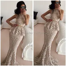 Hot! Neue 2016 Meerjungfrau O-ansatz Sleeveless Formales Abend-kleid Schößchen Bodenlangen Schärpe Volle Spitze Prom Kleider XY161