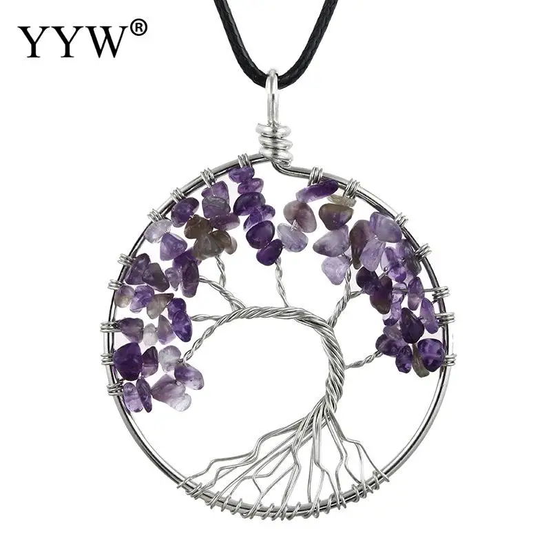 7 цветов, кварцевый и из натурального камня, древо жизни, маятниковая подвеска, ожерелье для женщин, целебное хрустальное ожерелье, s подвески, ювелирные изделия рейки - Окраска металла: purple