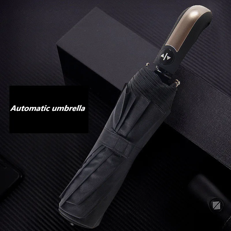 

Men's high-end business umbrella solid color Automatic three-fold umbrella custom made LOGO Rubber handle windproof umbrella