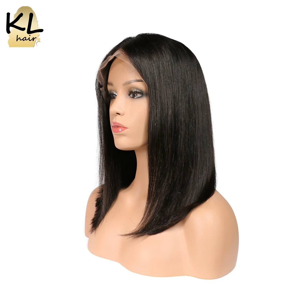 KL Hair 13*4 человеческие волосы на кружеве для черных женщин 180% Плотность перуанские волосы remy шелковистые прямые короткие парики