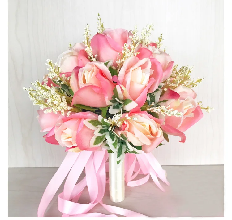 Свадебные букеты, шелковые розы, Белый Розовый Свадебный букет для подружек невесты, искусственные цветы, свадебные принадлежности