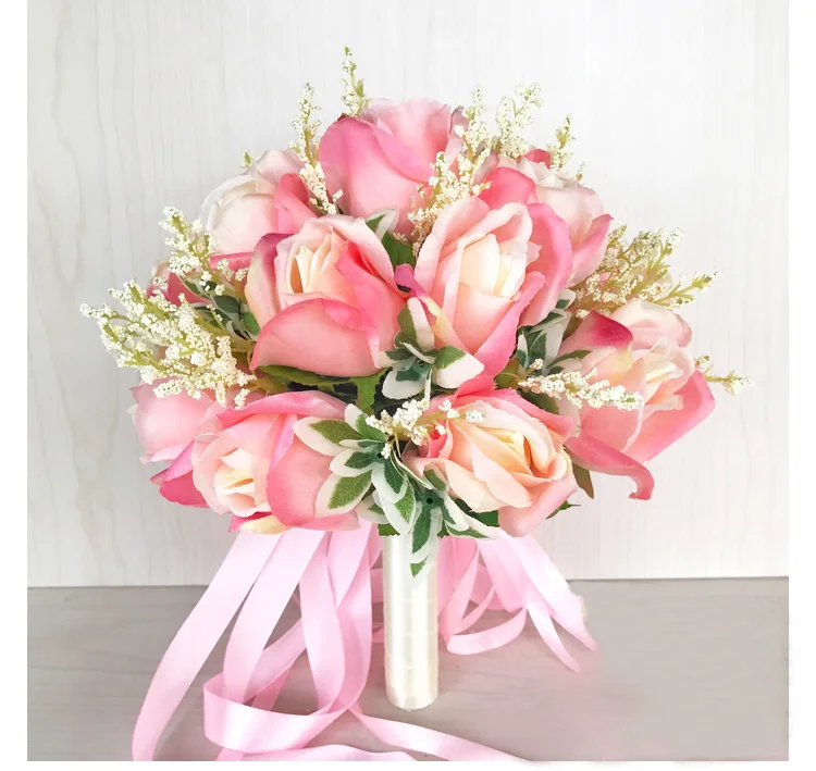 white pink silk flowers bridesmaids bridal Wedding Bouquets rose flowers (16)