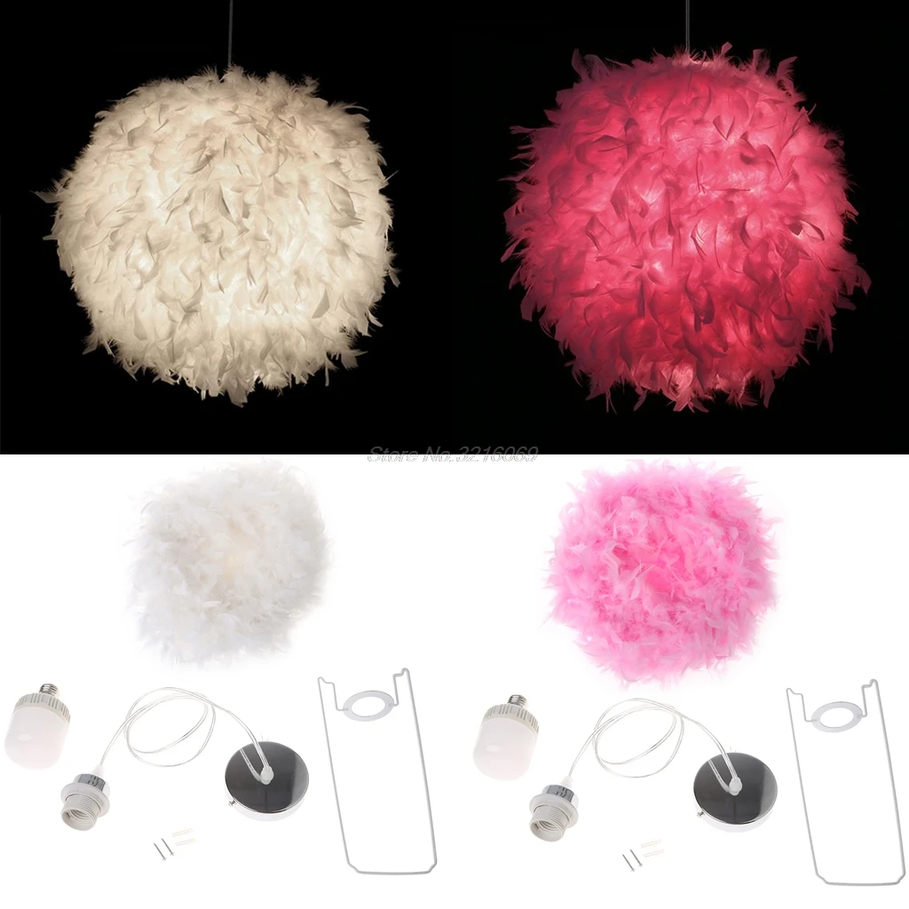 

Modern Pendant Light Romantic Ball Shape Feather Hanging Lamp Lamparas Lustre