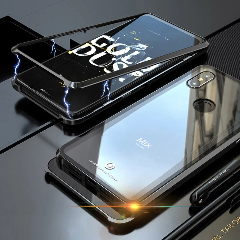 

LYMOC Metal Magneto Case For Xiaomi 9 SE MIX Shockproof Shell Phone Case for Redmi 5 6 Pro NOTE Tempered Glasslus Magnetic Case