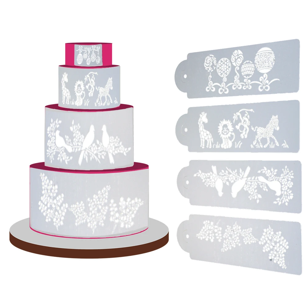 

4PCS/Set Plastic Template Mold Baking Tool Princess Lace Cake Cupcake Cookie Stencil Fondant Cake Border Stencil Decoration Set