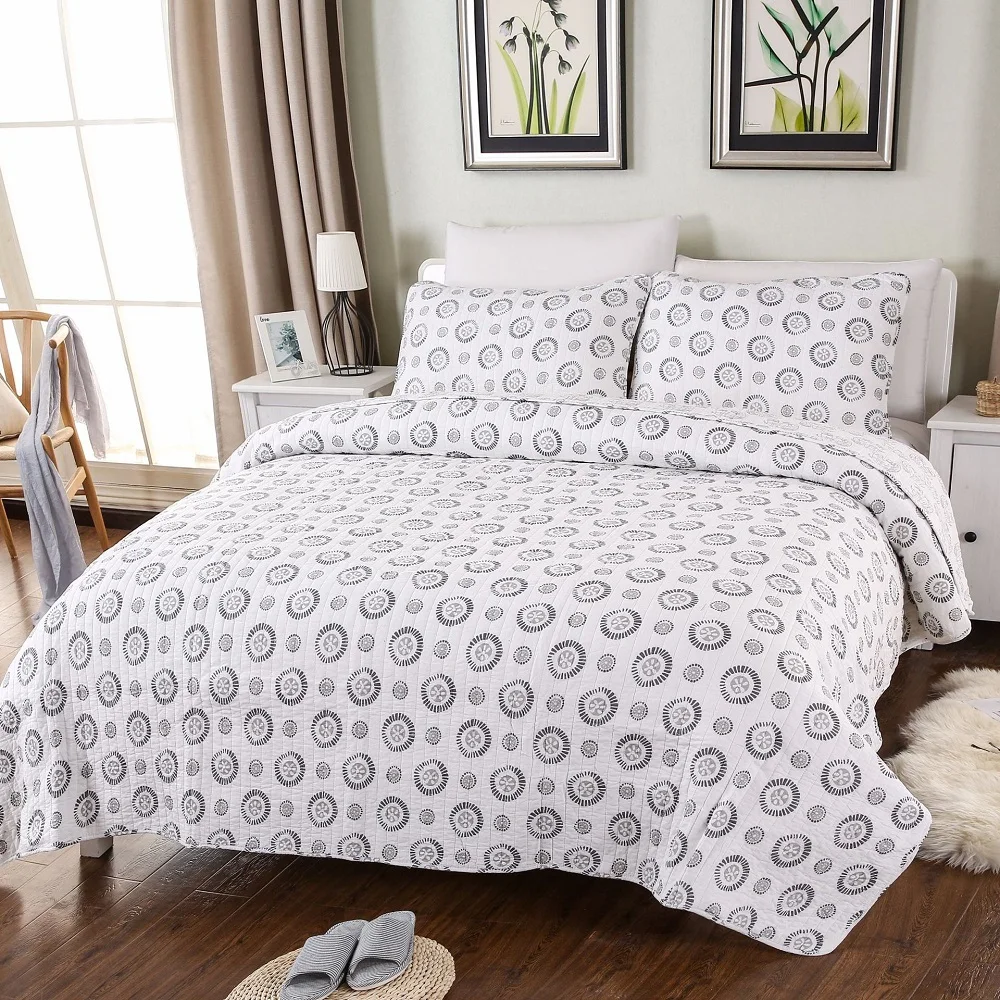 

CHAUSUB New Quilt Set 3PCS Washed Cotton Quilts Quilted Bedspread Bed Cover Pillowcase Plain Printed Coverlet Set King Size