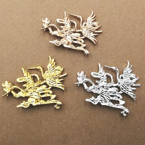 

10pcs 48*37mm Vintage Metal Zinc Alloy Gold Silver KC Gold Crane Connectors Charm DIY Jewelry Accessories