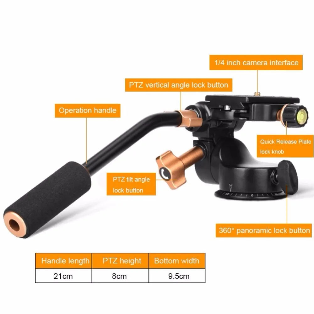 Cabeças de Bola de Vídeo Balancim para Câmera Q08s com Placa de Liberação Soonph Cabeça Fluida Tripé Rápida Braço Dslr Monopé 3-way