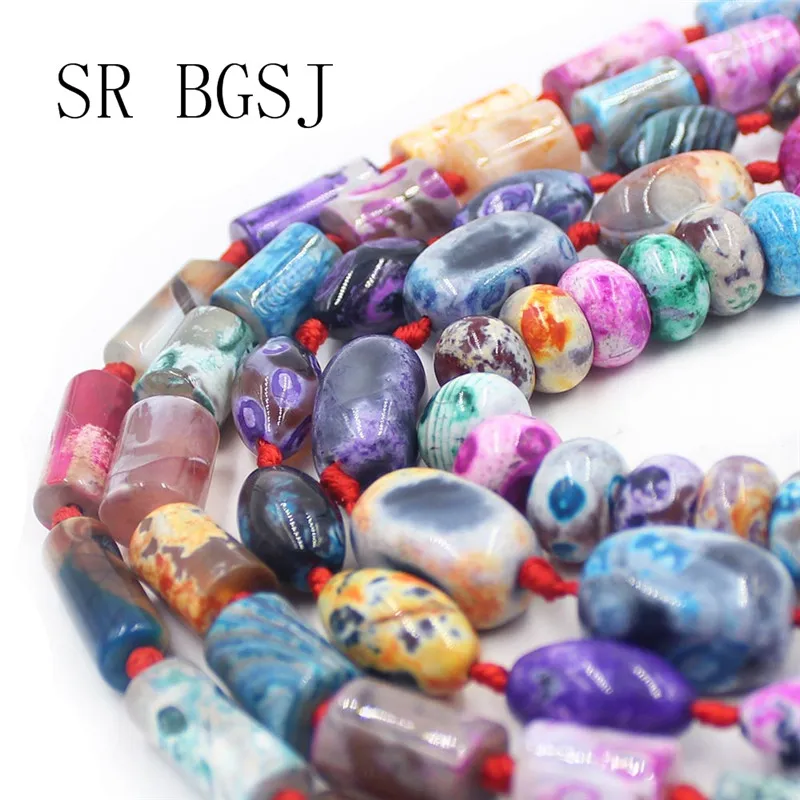 

Free Shipping Assorted Shape Multicolor Fire Agat Wholesale Natural Stone Gem Loose Beads Strand 15"
