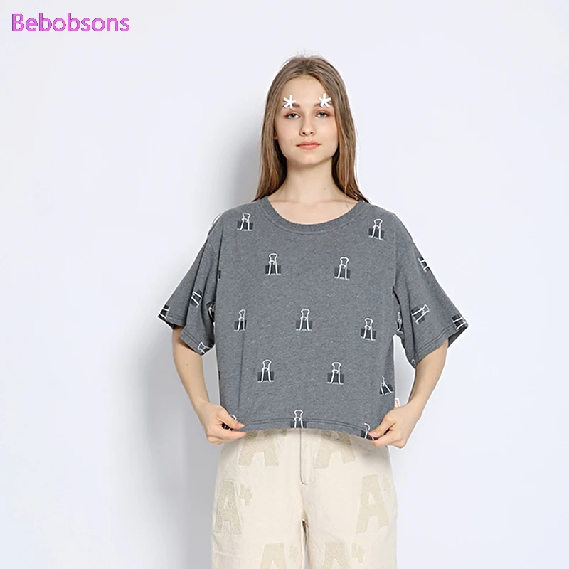 Women Casual T shirts Dovetail Clamps Printed Short Batwing Sleeve O