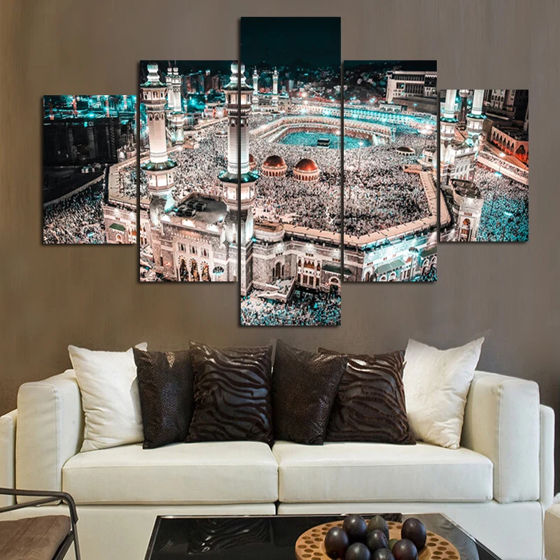 

Modular Home Decor Canvas High Quanlity 5 Panel Muslim Frame Modern Wall Art Islam Pictures For Living Room Kids Room Painting