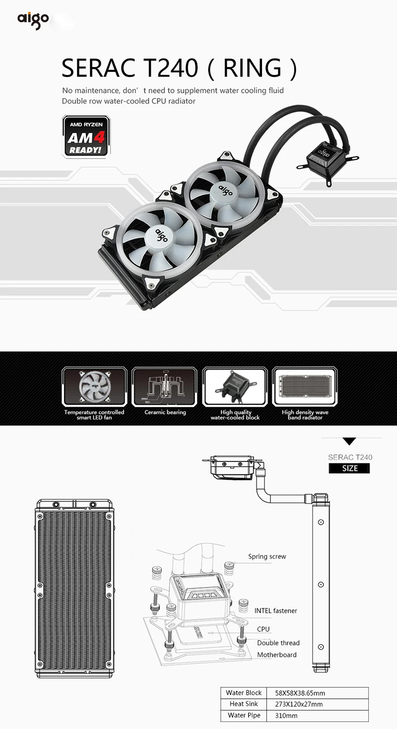 Darkflash aigo água líquido cpu cooler t120240