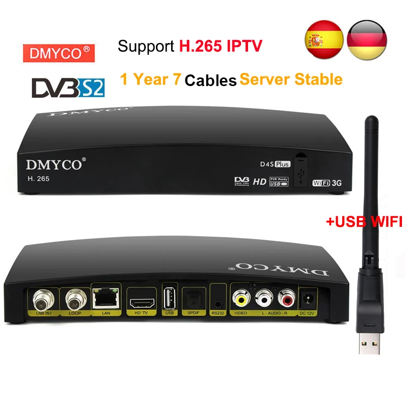 1 год действителен 7 кабелей для Испании цифровой спутниковый ресивер D4S PLus 1080P HD DVB