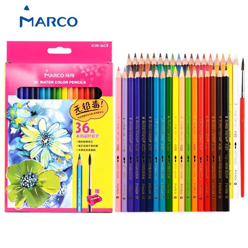 

Marco Water-Soluble Colored Pencils Drawing Set 12/24/36 Premier Watercolor Pencils with Paint Brushes For Kids School Supplies
