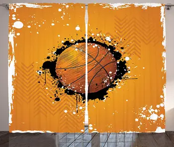 

Sports Curtains Illustration Basketball Paint Splashes on Abstract Grungy Background Sport Theme Living Room Bedroom 2 Panel Set