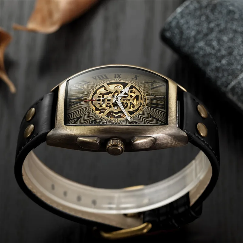 Новые мужские часы Скелет автоматические механические бронзовые мужские часы Череп лучший бренд класса люкс спортивные военные наручные часы relogio Masculino