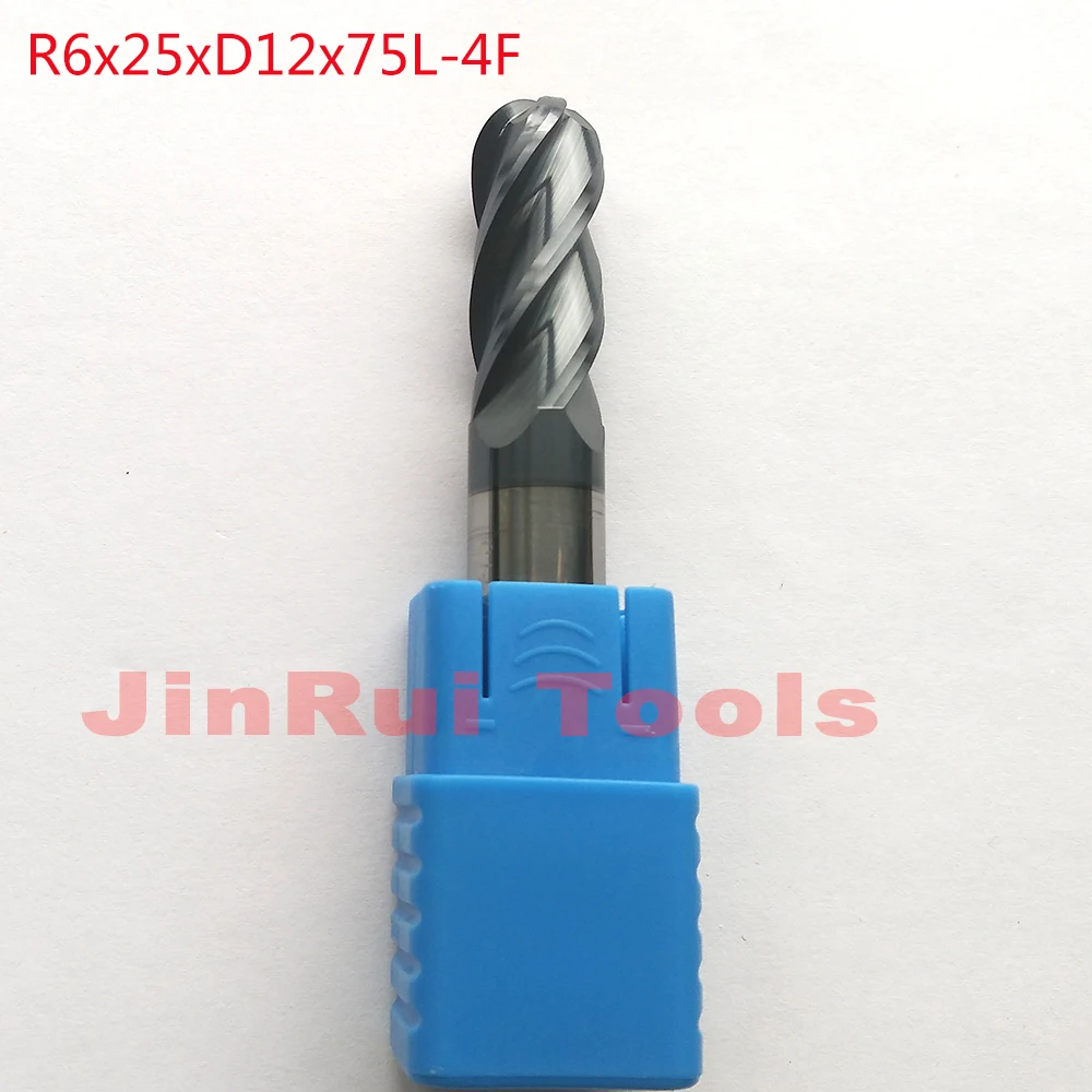 

1pc R6*25*D12*75L Diameter 12mm 4 Flute HRC60 solid carbide Ball Nose End Mills CNC milling cutters knife fresa ferramentas