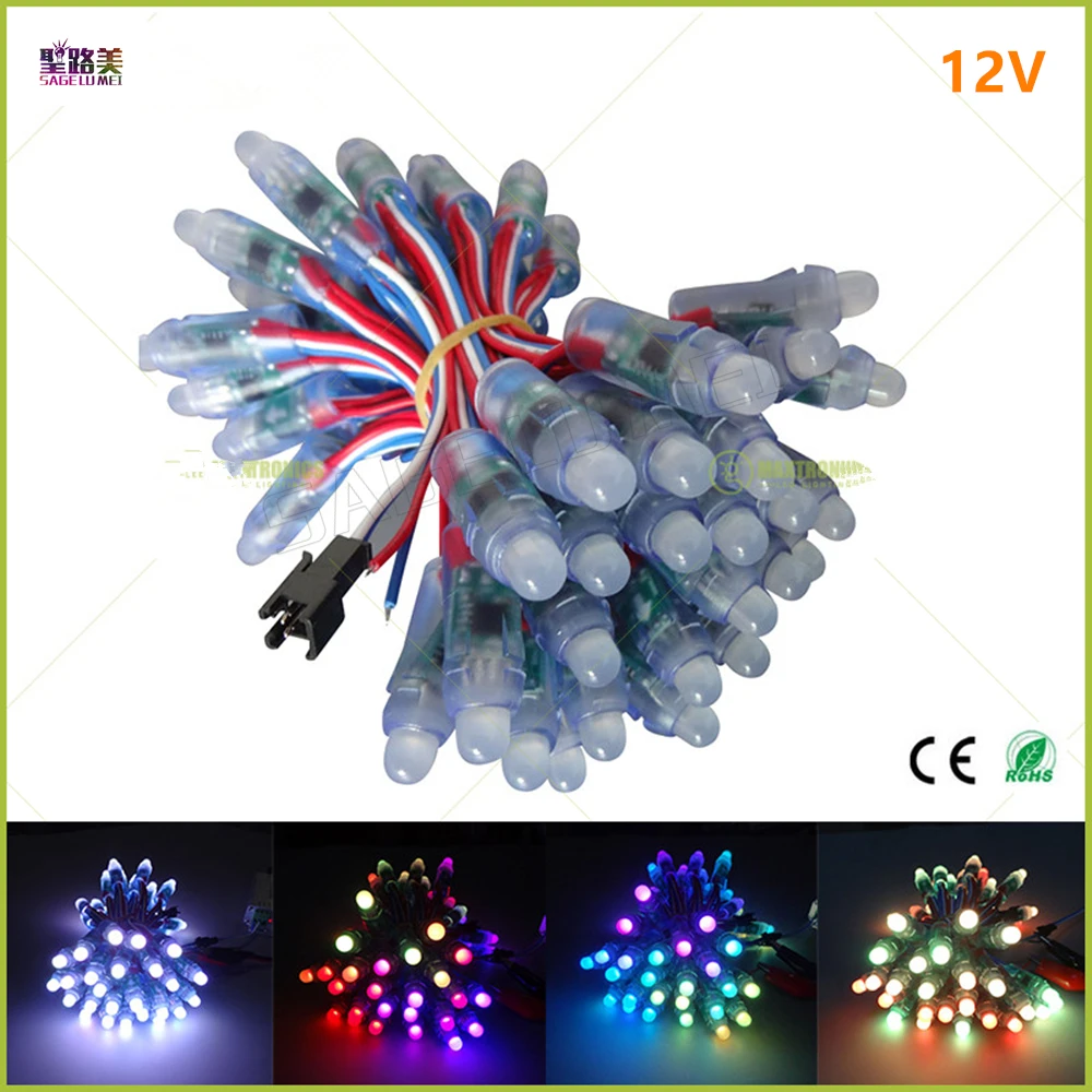 50 шт./лот 12В WS2811 2811 IC 12 мм RGB светодиодный модуль водонепроницаемый цифровой
