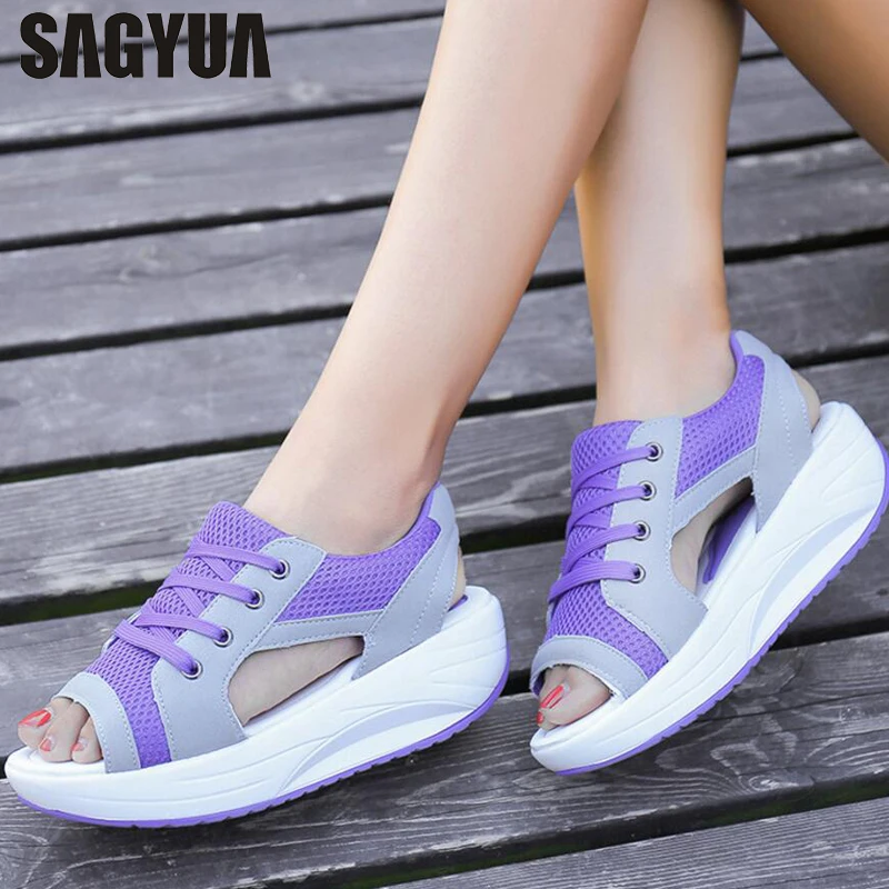 

SAGYUA Candy Elegant Summer Women Fashion Sandal Handmade Mujer Peep Toe Lace Up Swing Rocking Flat Shoes Slides Zapatillas T321