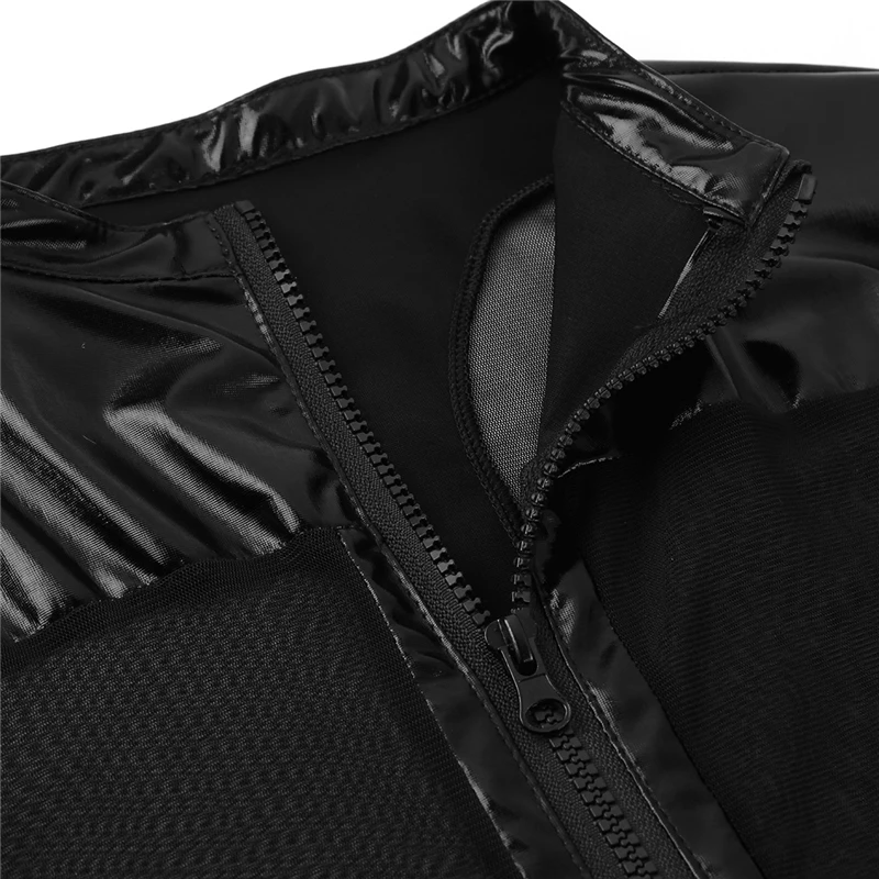 Unisex Catsuit Cosplay Costume Black Metallic Shiny Zentai Full Bodysuit Mesh Splice Latex For Men Women cosplay costume adult unitard