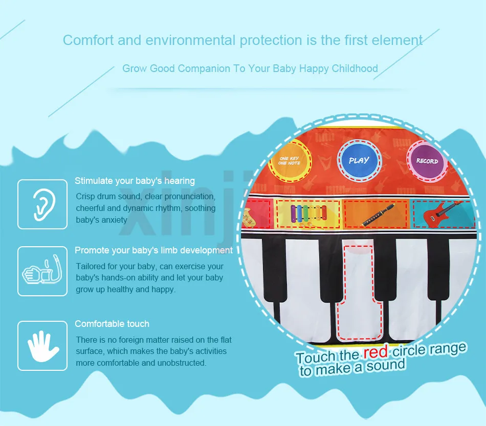 Esteira do Jogo do Bebê Combinações de Instrumento Brinquedos das Crianças das Crianças} Centímetros Música Multifuncional Piano Eletrônico 8 Musical Mat Educação 148x60 13 Instrumento musical de brinquedo